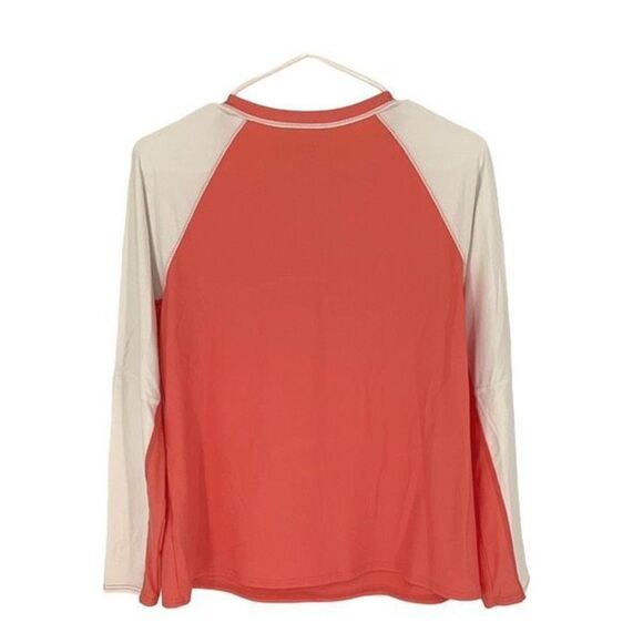L.L. Bean Rash guard 1/4 Quarter Zip Jersey Shirt Top Size Large Coral/White - Picture 3 of 6